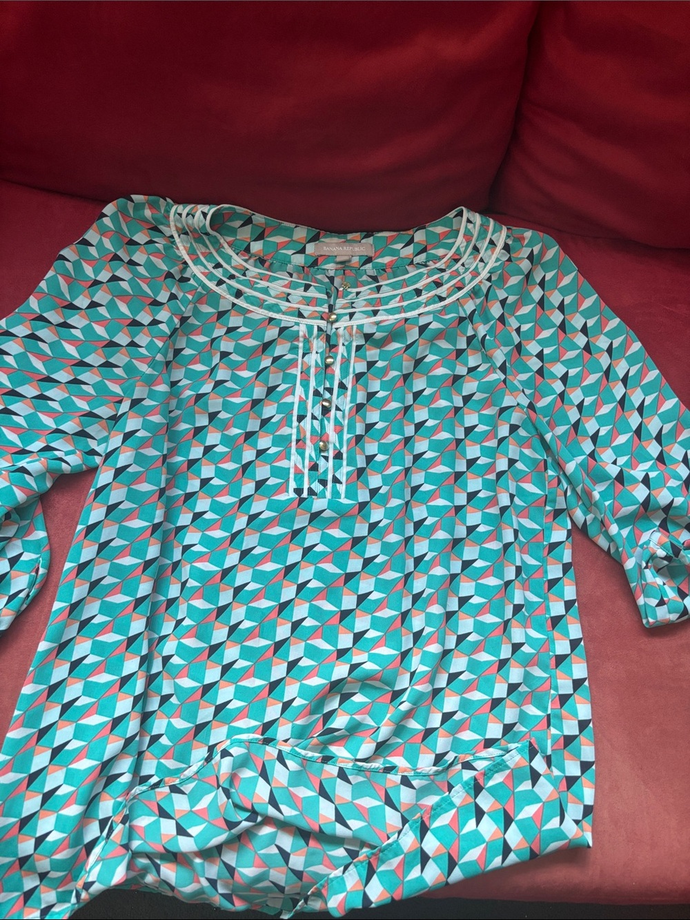 Banana Republic Teal Geometric Tunic with Pink and White Accents
